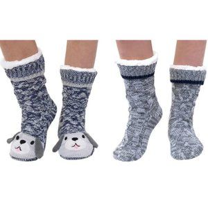 Jane and Bleecker Blue and Gray 2 Pair Slipper Socks